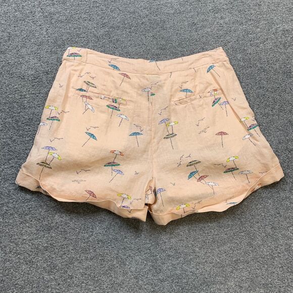 C&C California Shorts Womens 10 Light Peach Multi Linen Beach Umbrella Print - Picture 9 of 12